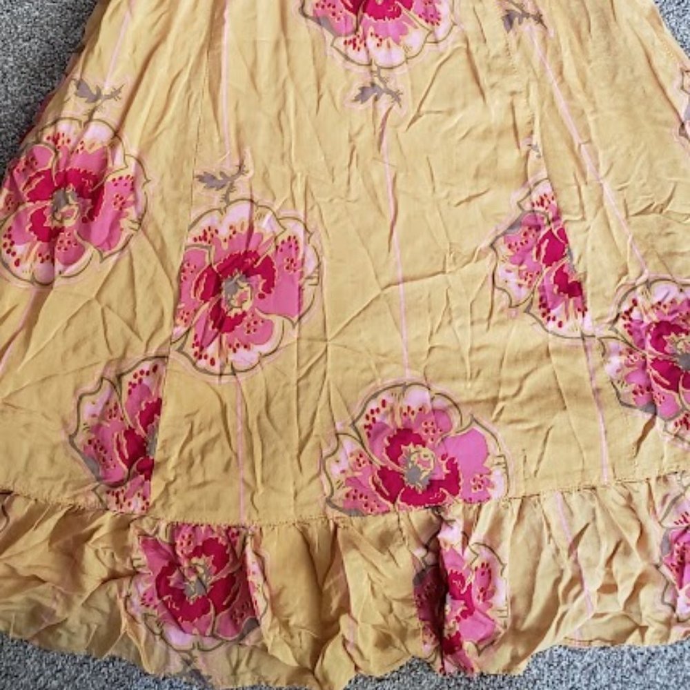 Free People Mustard Yellow Floral Halter Dress Size M - Picture 7 of 8